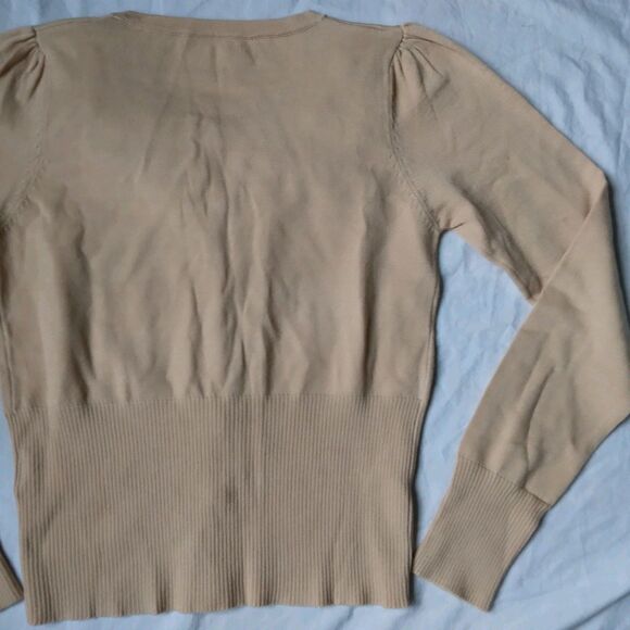 Coquette Cardigan Button Down Floral Embellished Collar Beige Grandma Women's - Picture 8 of 8